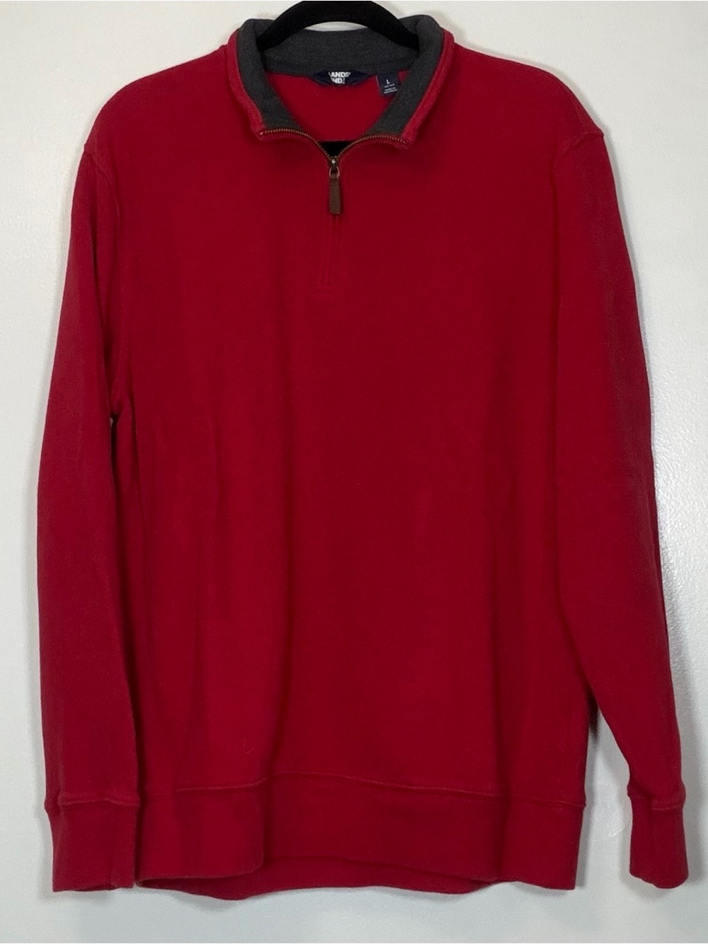 Lands' End Men's Red Half-Zip Fleece Pullover with Contrast Collar